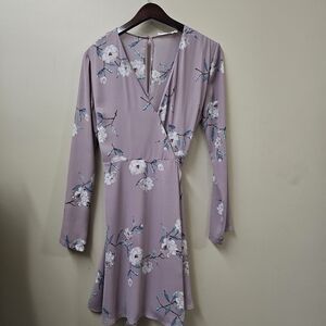 Lush Floral Long Sleeve Dress in Lavender and White
